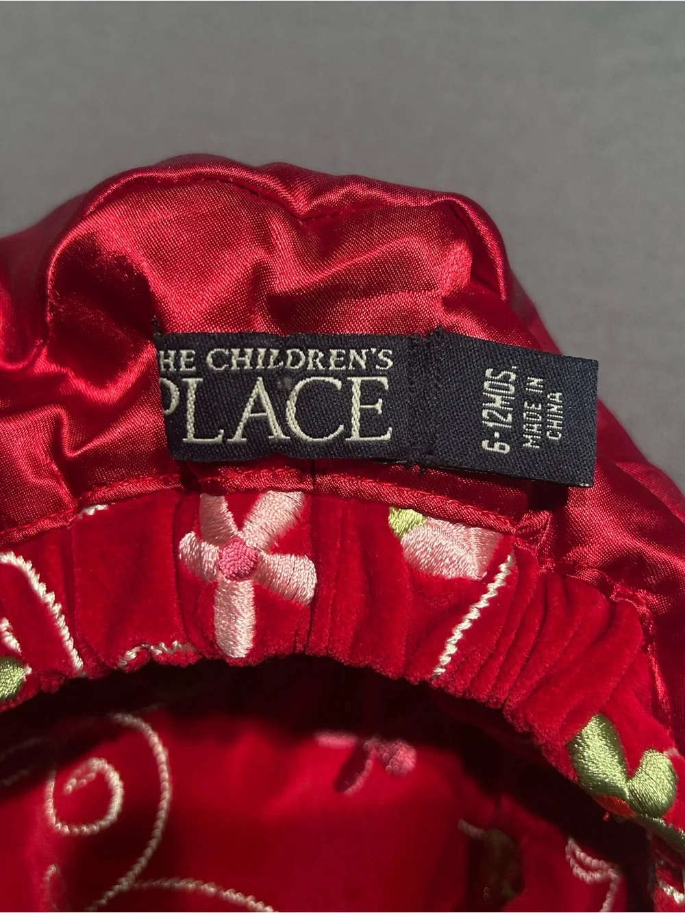 Vintage Y2K The Children’s Place Red Velvet Embroidered Floral Beret Hat